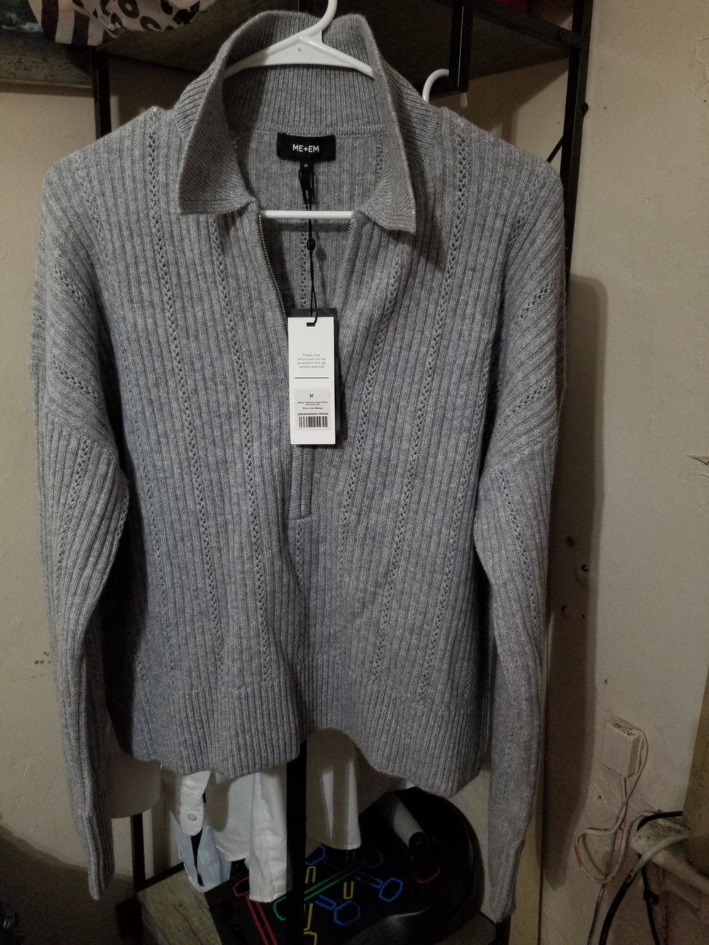 ME+EM Silver Grey Zip-Up Merino Cashmere Polo Sweater - Picture 2 of 3